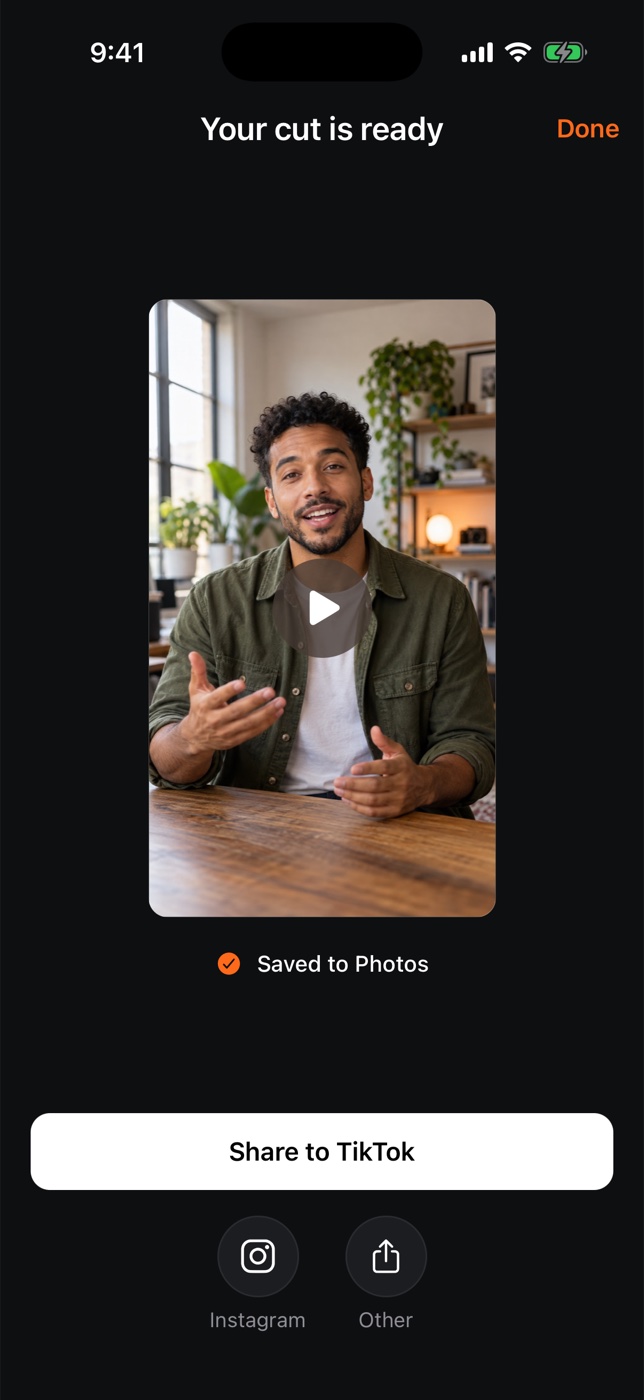 halfwave finished video with save and sharing controls